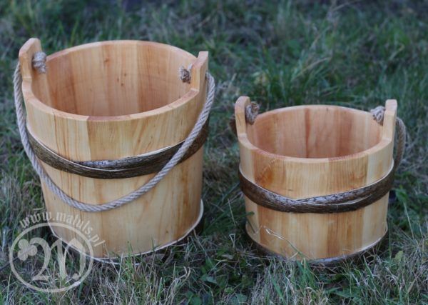 Wooden bucket with rope handle